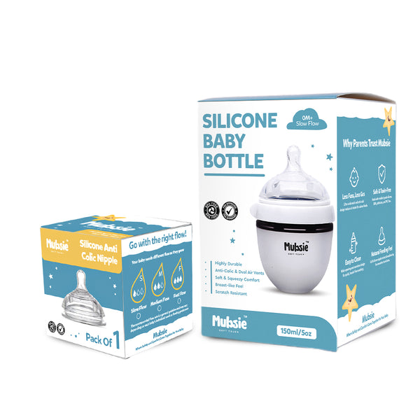 Mubsie Silicone Newborn Baby Bottle – Extra Slow Flow Nipple Set - Alternate View