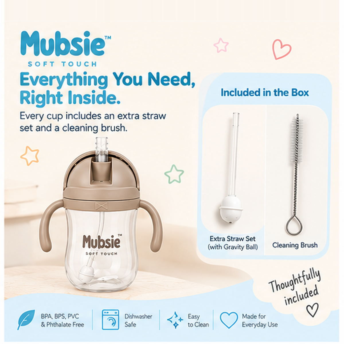 Mubsie Straw Sippy Cup – Leak-Proof Straw Training Cup