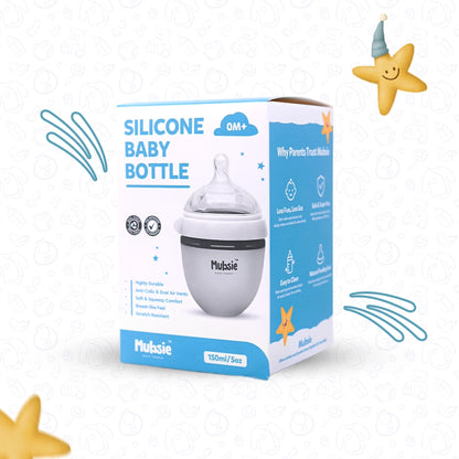 Mubsie™ Silicone Baby Feeding Bottle – BPA-Free, Anti-Colic & Easy to Use - 150ml (Slow flow)