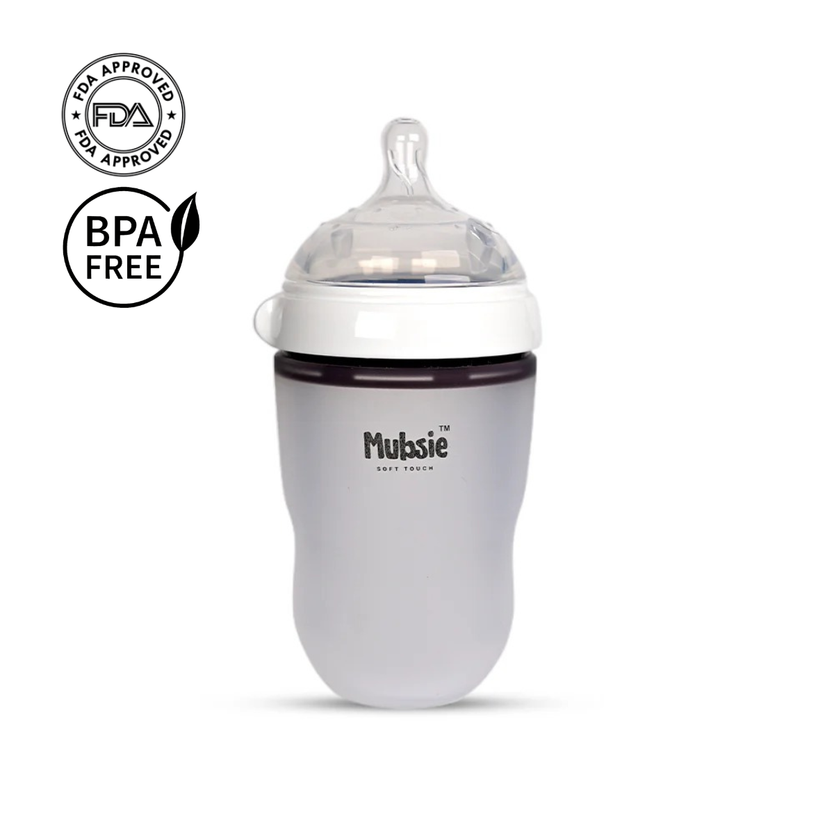 Mubsie™ Silicone Baby Feeding Bottle – BPA-Free, Anti-Colic & Easy to Use -250ml (Medium flow)
