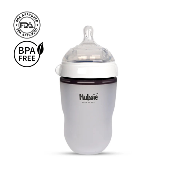 Mubsie™ Silicone Baby Feeding Bottle – BPA-Free, Anti-Colic & Easy to Use -250ml (Medium flow)