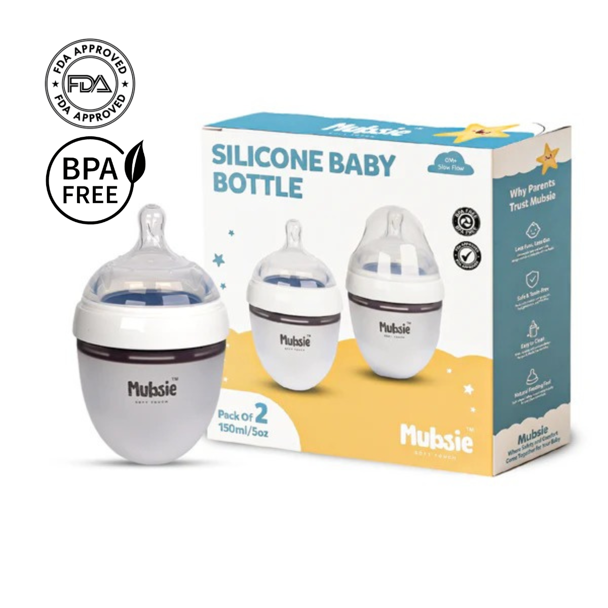 Newborn Silicone Baby Bottle (150ml) – Twin Pack