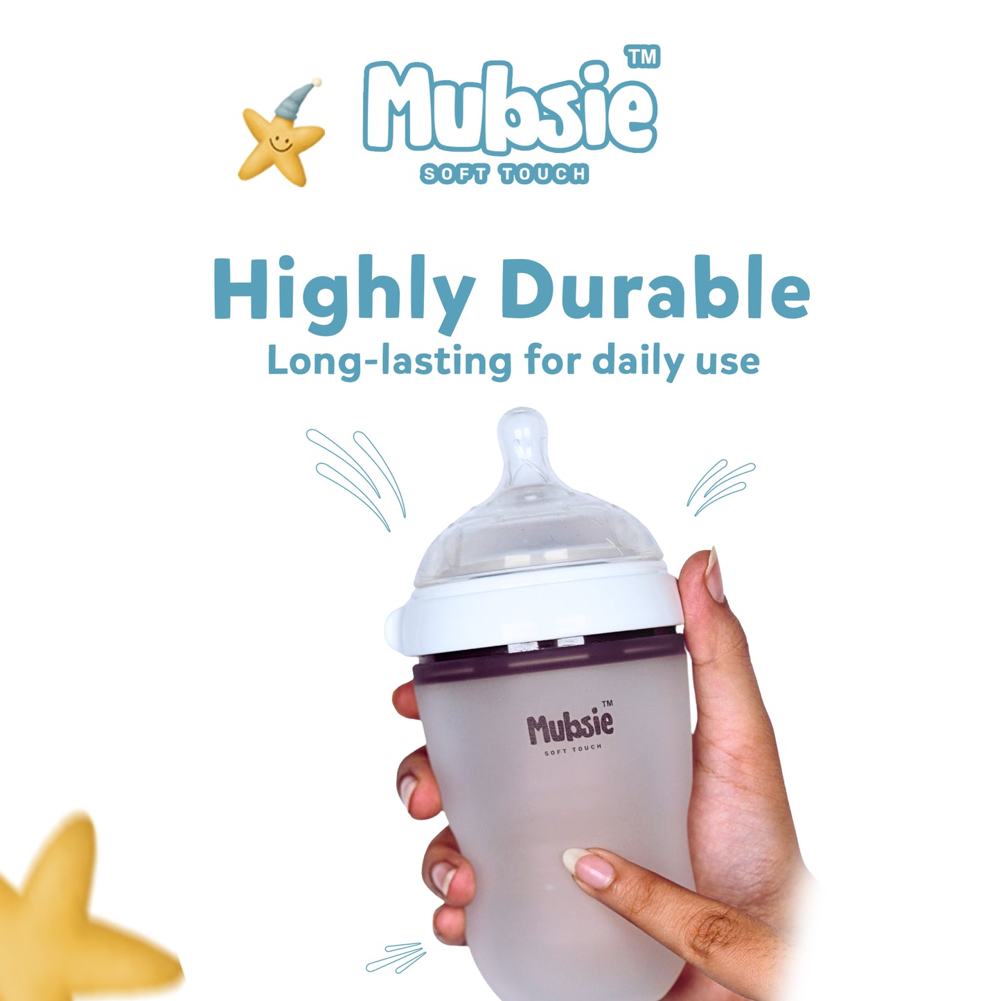 Mubsie™ Silicone Baby Feeding Bottle – BPA-Free, Anti-Colic & Easy to Use -250ml