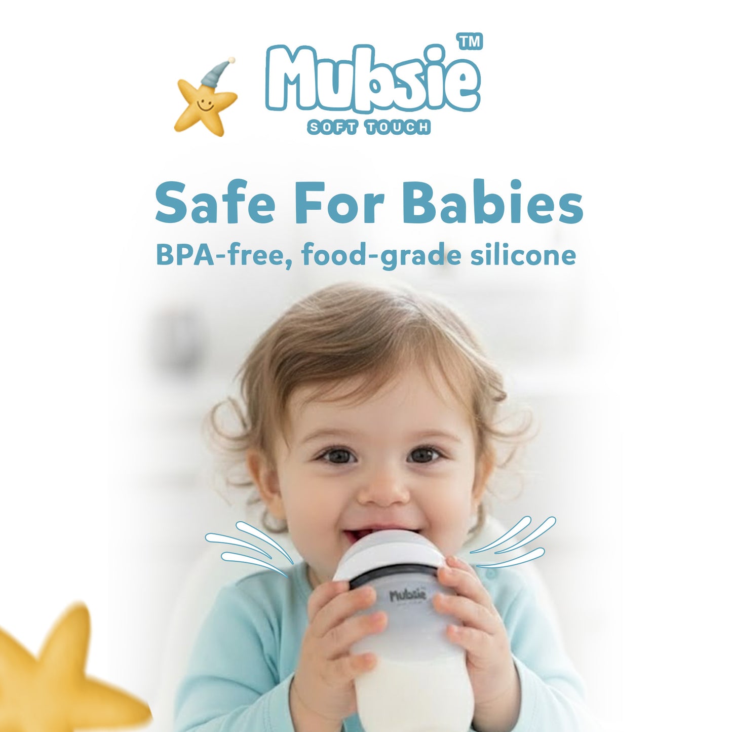 Mubsie™ Silicone Baby Feeding Bottle – BPA-Free, Anti-Colic & Easy to Use -250ml