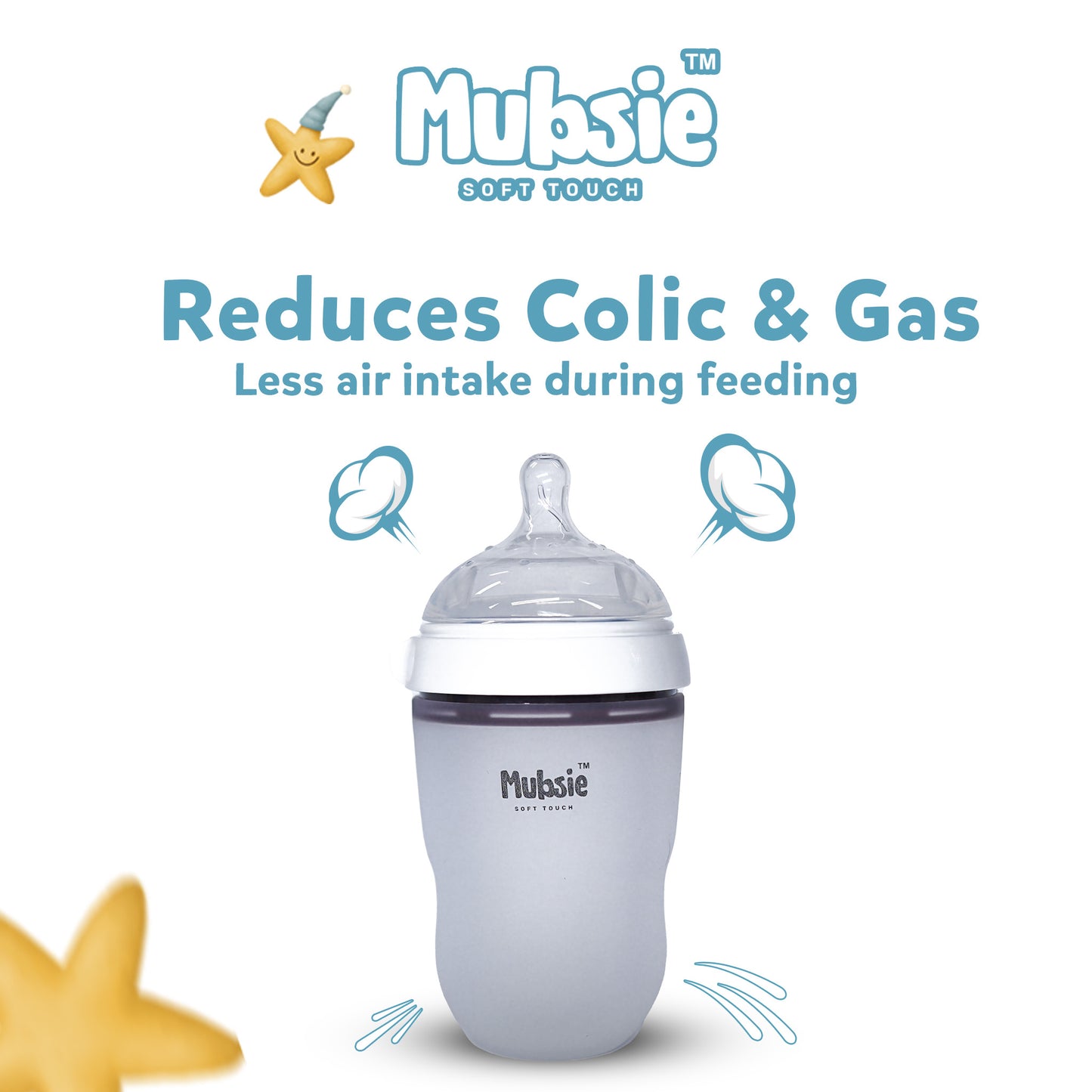 Mubsie™ Silicone Baby Feeding Bottle – BPA-Free, Anti-Colic & Easy to Use -250ml