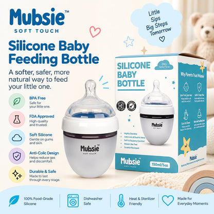Mubsie™ Silicone Baby Feeding Bottle – BPA-Free, Anti-Colic & Easy to Use - 150ml (Slow flow)