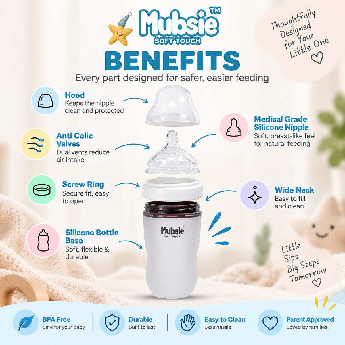 Mubsie Grow Silicone Baby Bottle Twin Pack – 250ml (2 Bottles)