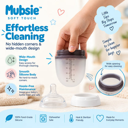 Mubsie™ Silicone Baby Feeding Bottle – BPA-Free, Anti-Colic & Easy to Use - 150ml (Slow flow)