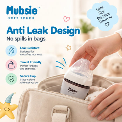 Mubsie™ Silicone Baby Feeding Bottle – BPA-Free, Anti-Colic & Easy to Use - 150ml (Slow flow)