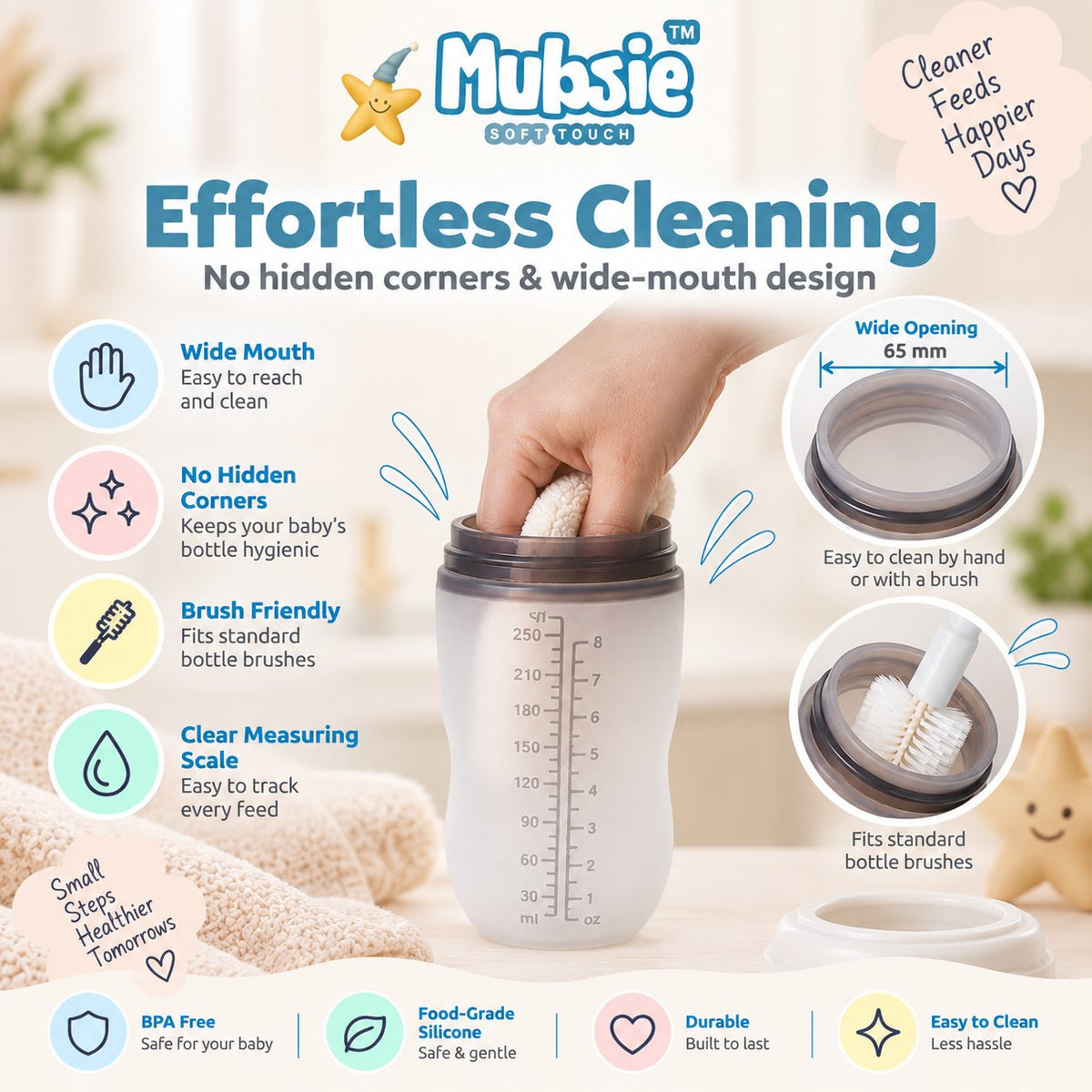 Mubsie Grow Silicone Baby Bottle Twin Pack – 250ml (2 Bottles)