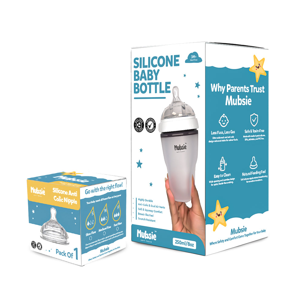 Grow Silicone Baby Bottle (250ml) + Extra Slow Flow Nipple
