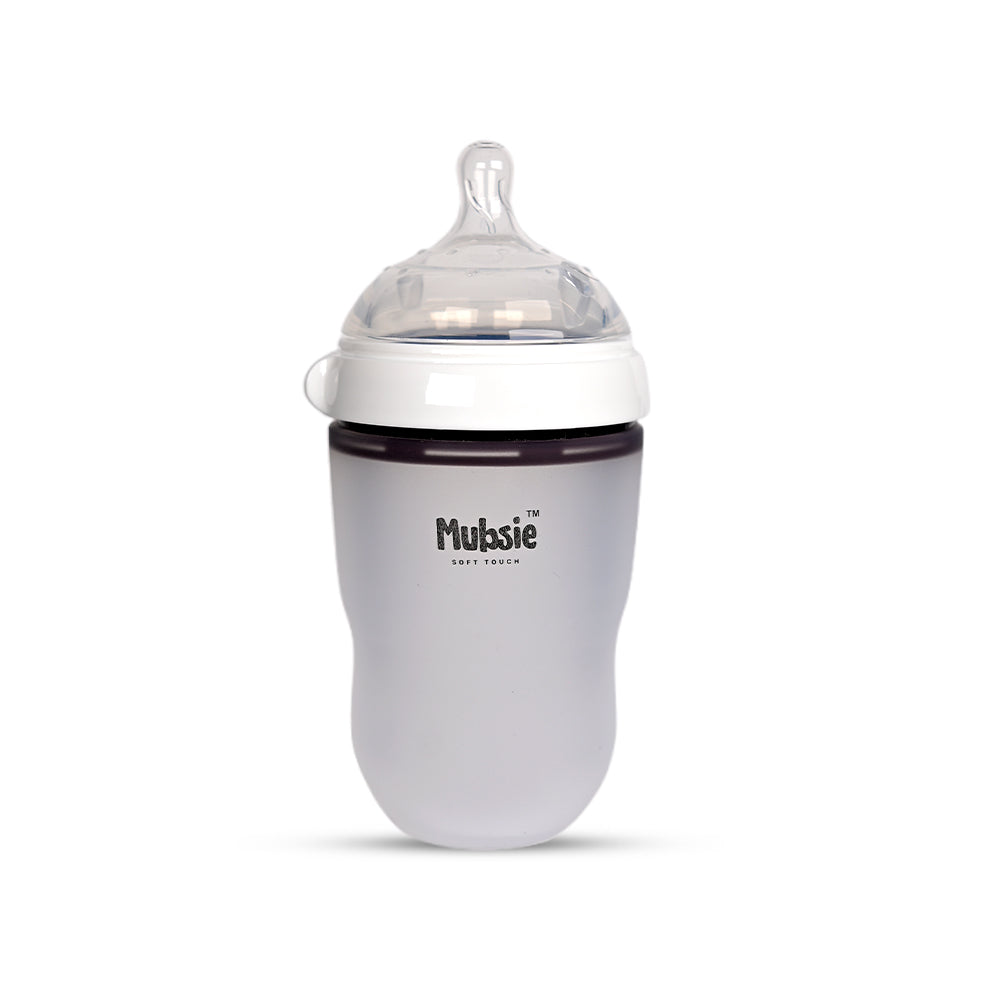 Mubsie™ Silicone Baby Feeding Bottle – BPA-Free, Anti-Colic & Easy to Use -250ml (Medium flow)
