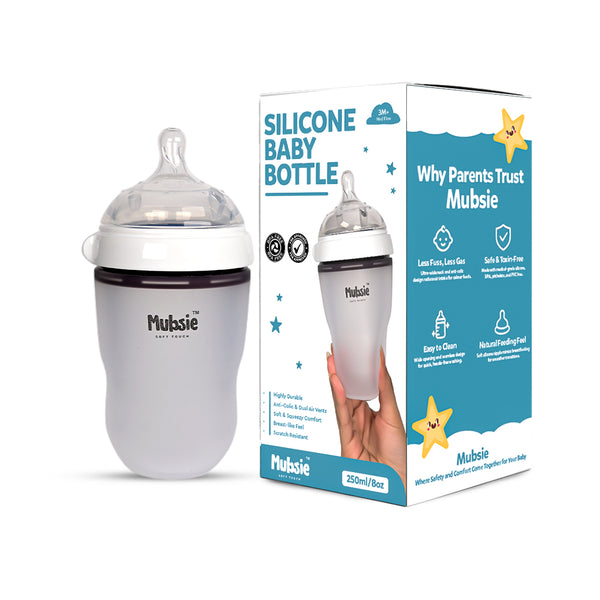 Mubsie™ Silicone Baby Feeding Bottle – BPA-Free, Anti-Colic & Easy to Use -250ml (Medium flow) - Alternate View