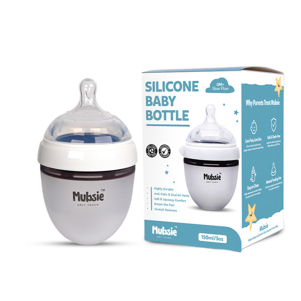 Mubsie™ Silicone Baby Feeding Bottle – BPA-Free, Anti-Colic & Easy to Use - 150ml (Slow flow) - Alternate View