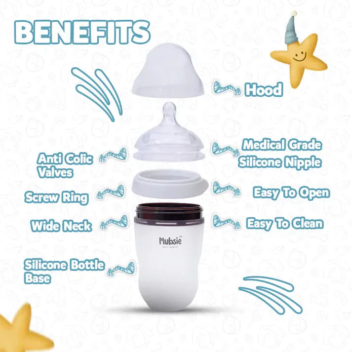 Mubsie™ Silicone Baby Feeding Bottle – BPA-Free, Anti-Colic & Easy to Use - 150ml